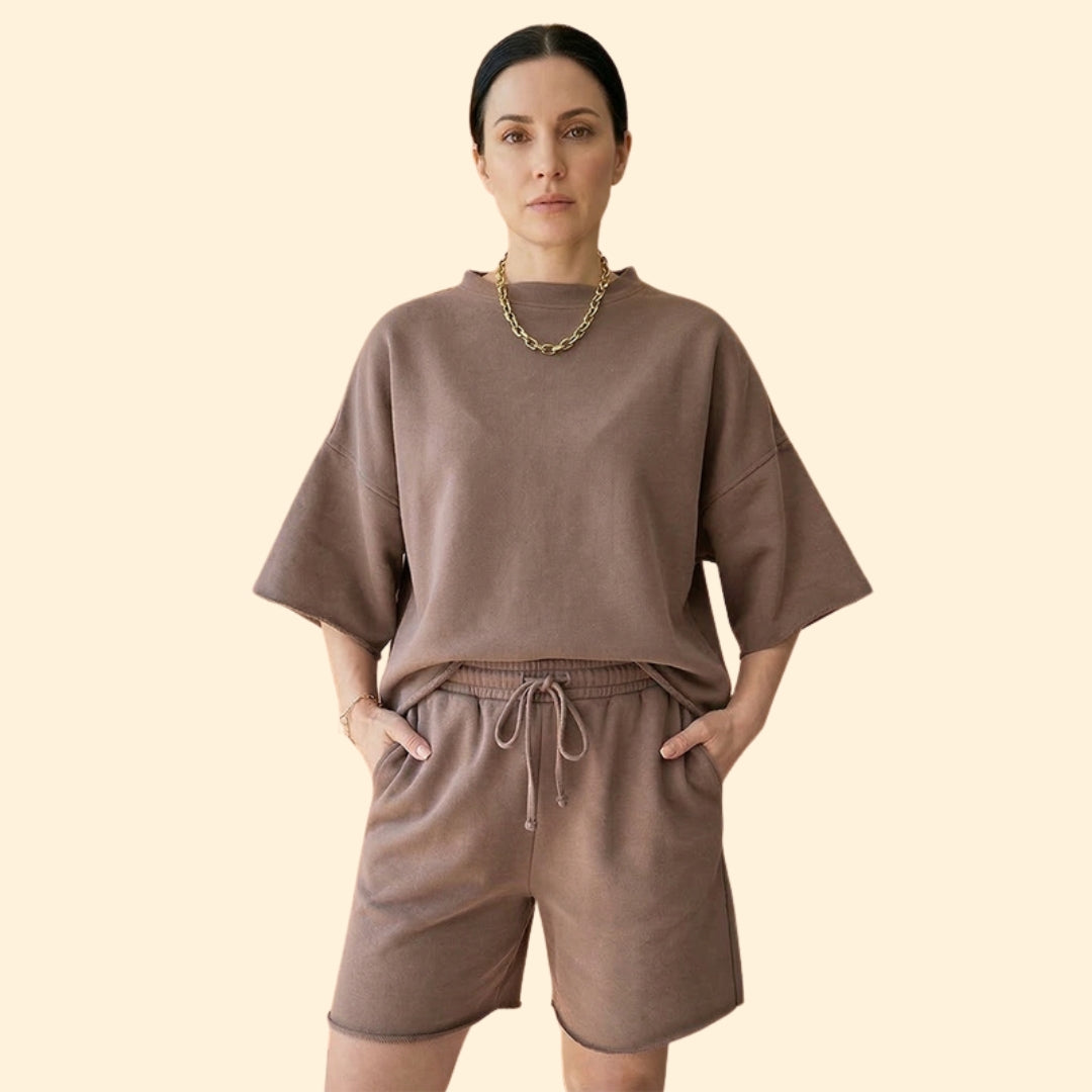 Women’s Short Sleeve Crop Top with Drawstring Shorts