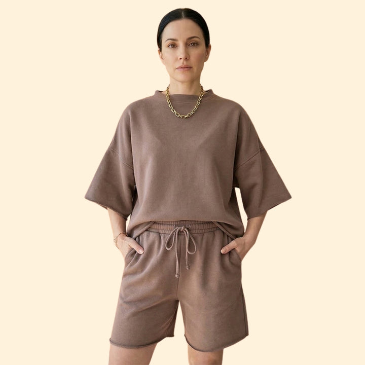 Women’s Short Sleeve Crop Top with Drawstring Shorts