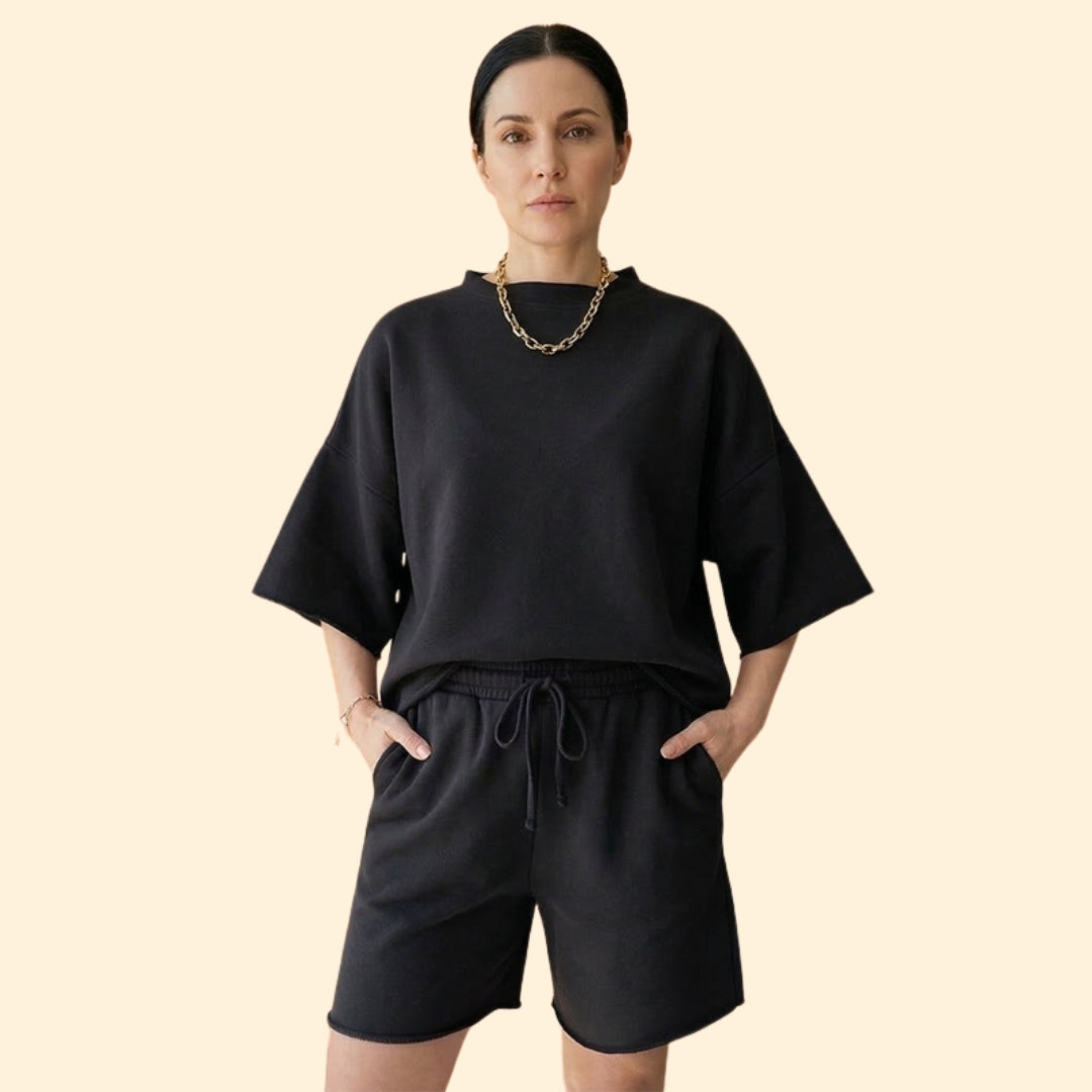 Women’s Short Sleeve Crop Top with Drawstring Shorts