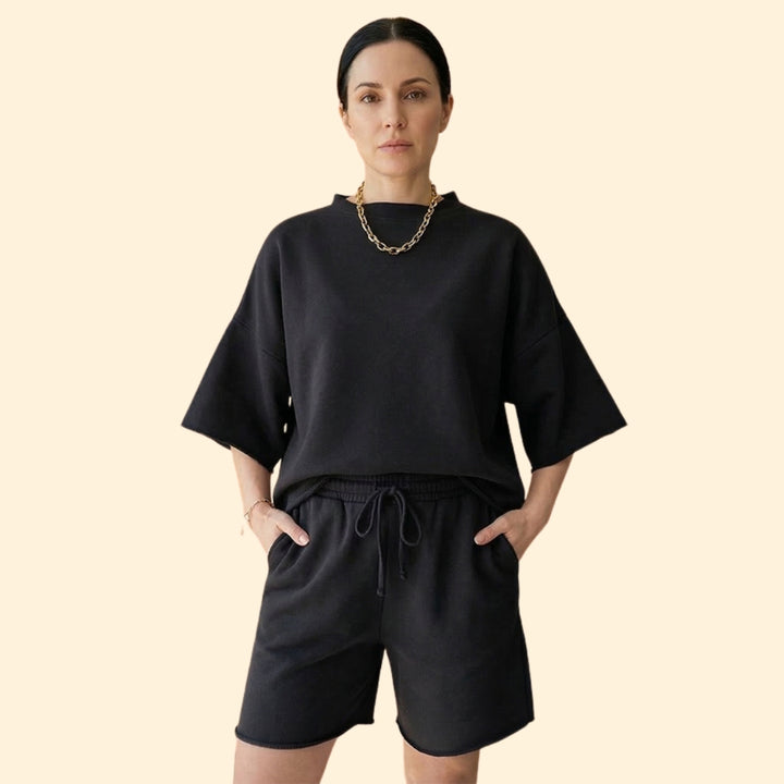 Women’s Short Sleeve Crop Top with Drawstring Shorts