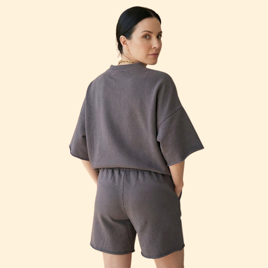 Women’s Short Sleeve Crop Top with Drawstring Shorts