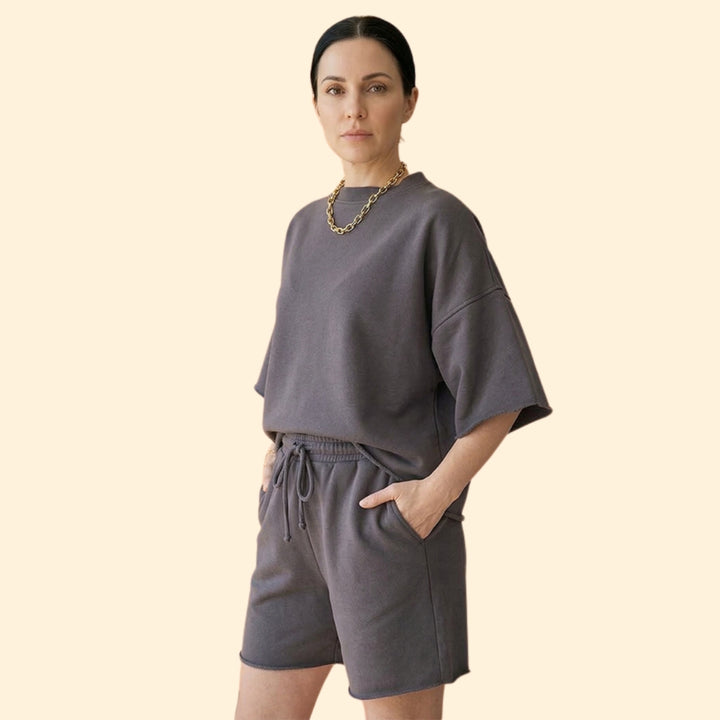 Women’s Short Sleeve Crop Top with Drawstring Shorts