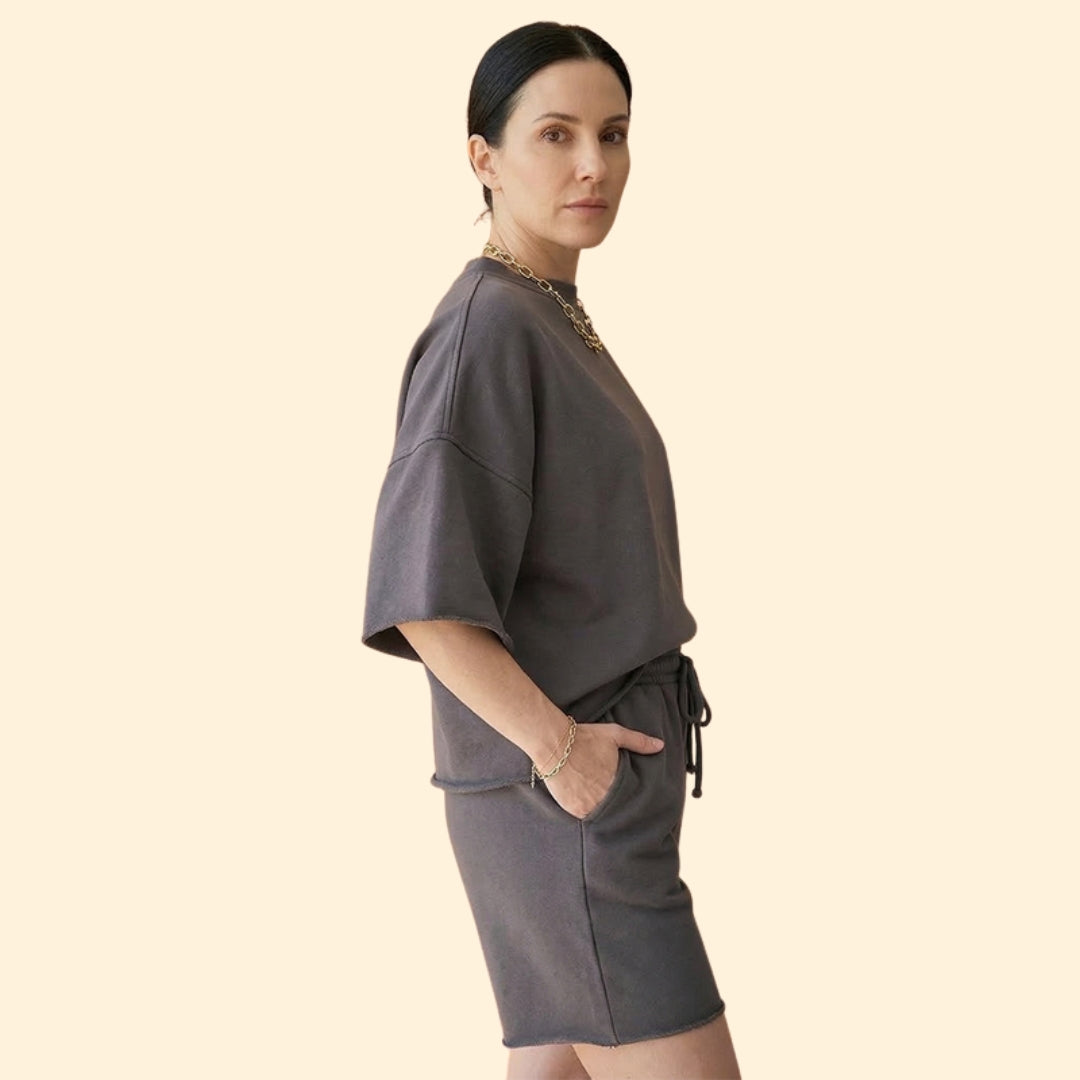 Women’s Short Sleeve Crop Top with Drawstring Shorts
