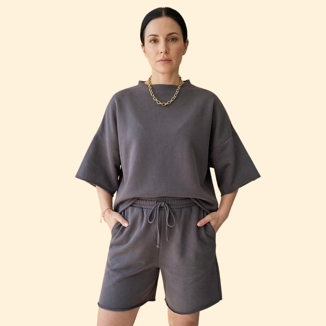 Women’s Short Sleeve Crop Top with Drawstring Shorts