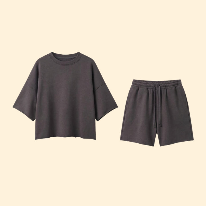 Women’s Short Sleeve Crop Top with Drawstring Shorts