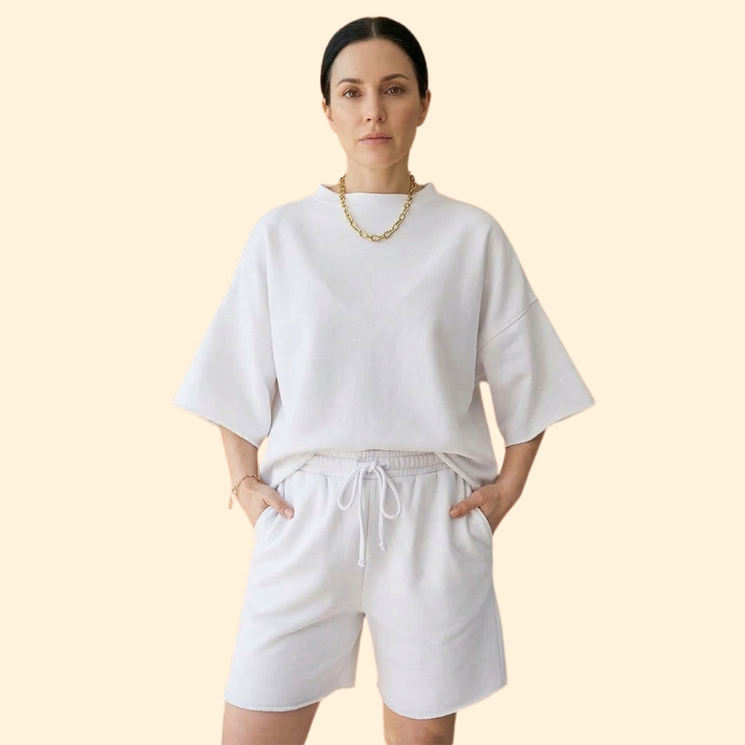 Women’s Short Sleeve Crop Top with Drawstring Shorts