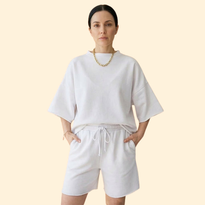 Women’s Short Sleeve Crop Top with Drawstring Shorts