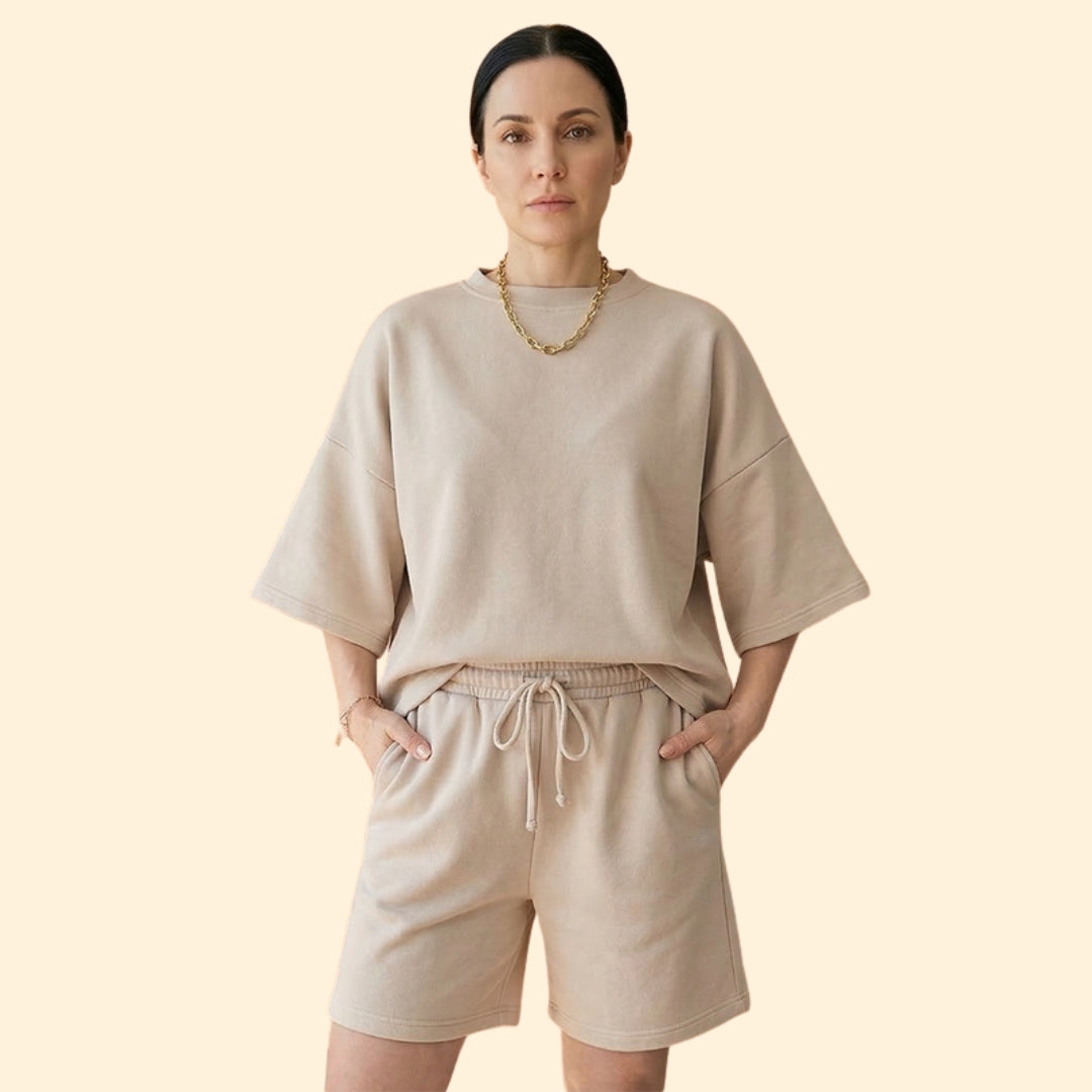 Women’s Short Sleeve Crop Top with Drawstring Shorts