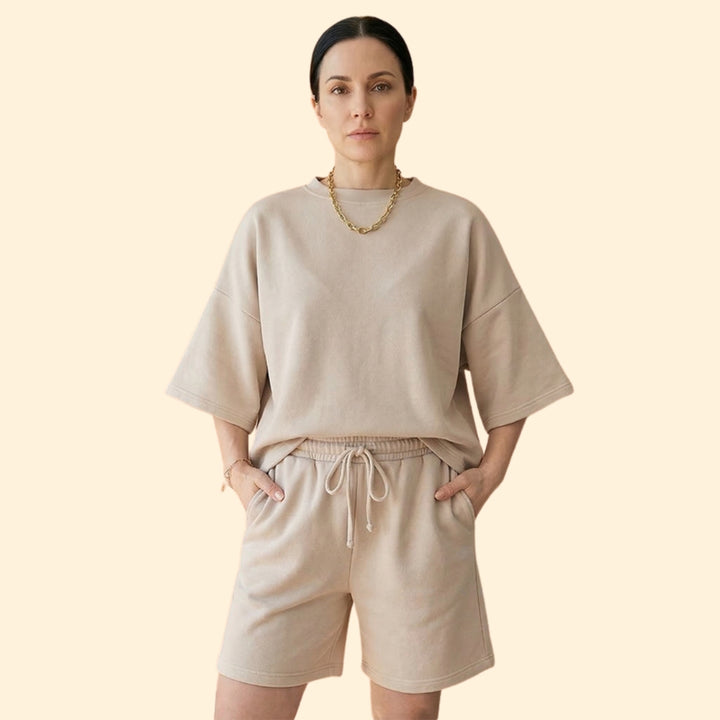 Women’s Short Sleeve Crop Top with Drawstring Shorts