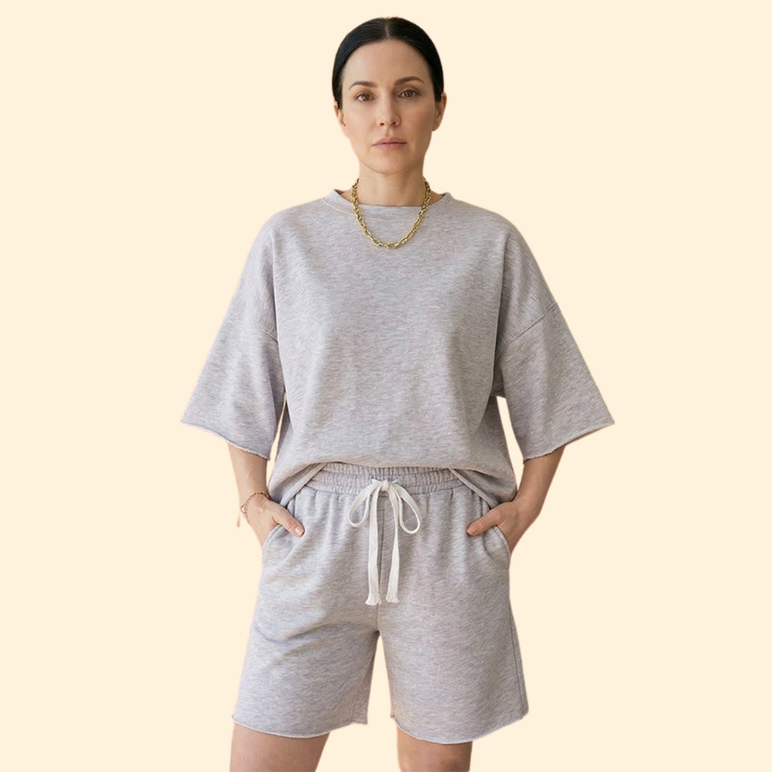 Women’s Short Sleeve Crop Top with Drawstring Shorts