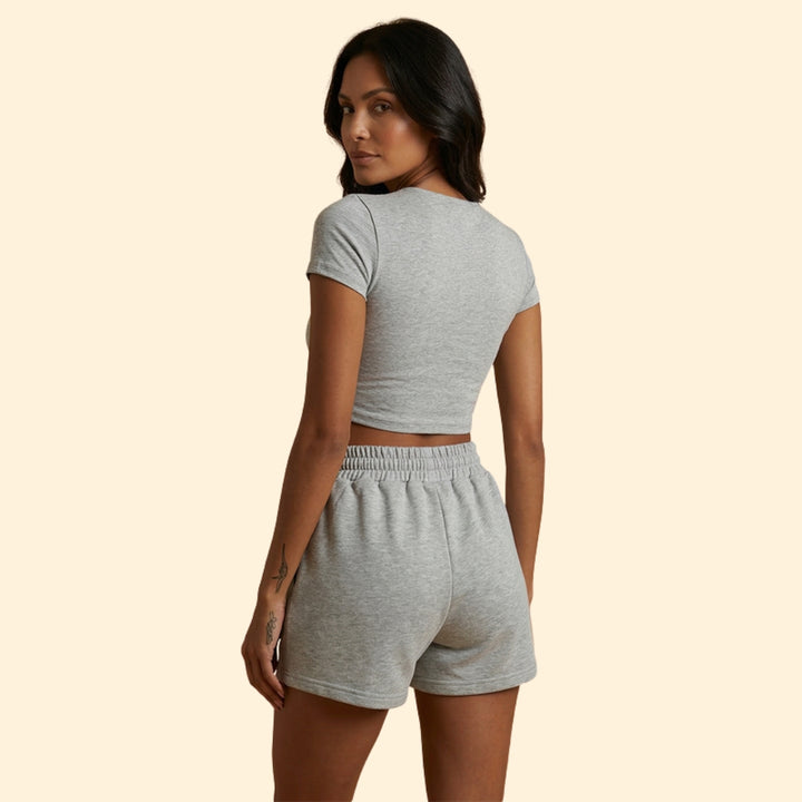 Women’s Short Sleeve Crop Top with Elastic Waist Shorts