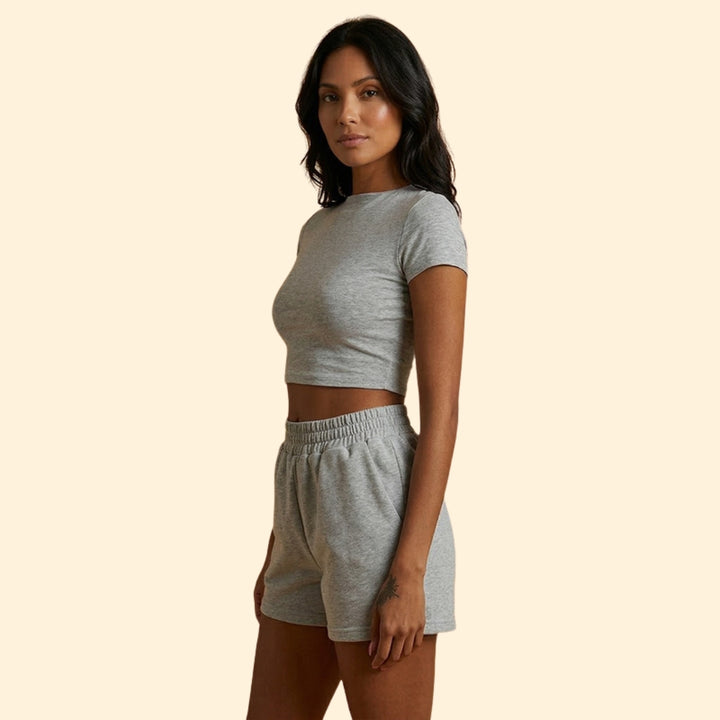 Women’s Short Sleeve Crop Top with Elastic Waist Shorts