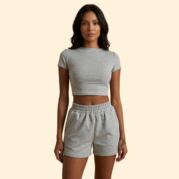 Women’s Short Sleeve Crop Top with Elastic Waist Shorts