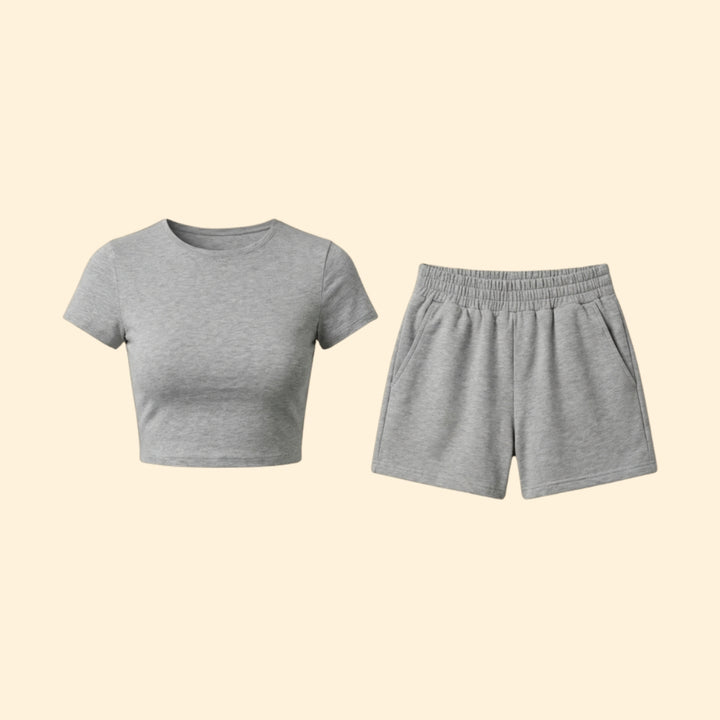 Women’s Short Sleeve Crop Top with Elastic Waist Shorts