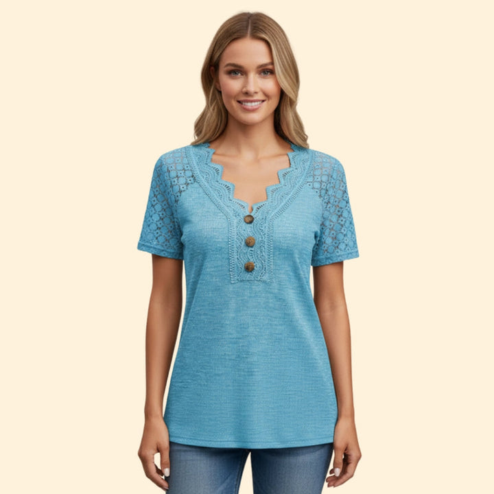 Women’s Short Sleeve T-Shirt with Lace Shoulders