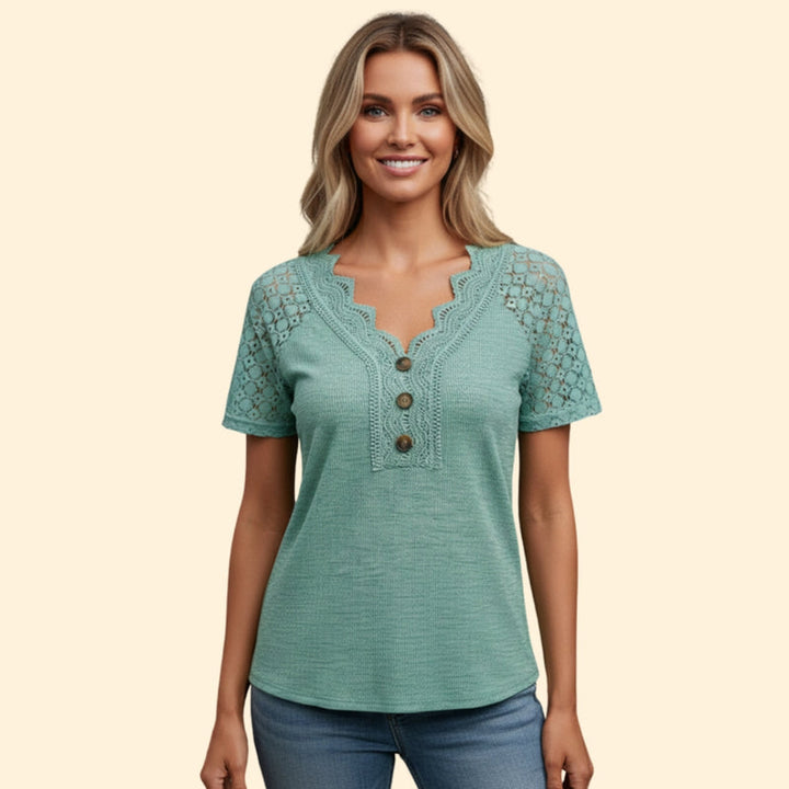 Women’s Short Sleeve T-Shirt with Lace Shoulders