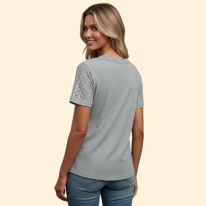 Women’s Short Sleeve T-Shirt with Lace Shoulders
