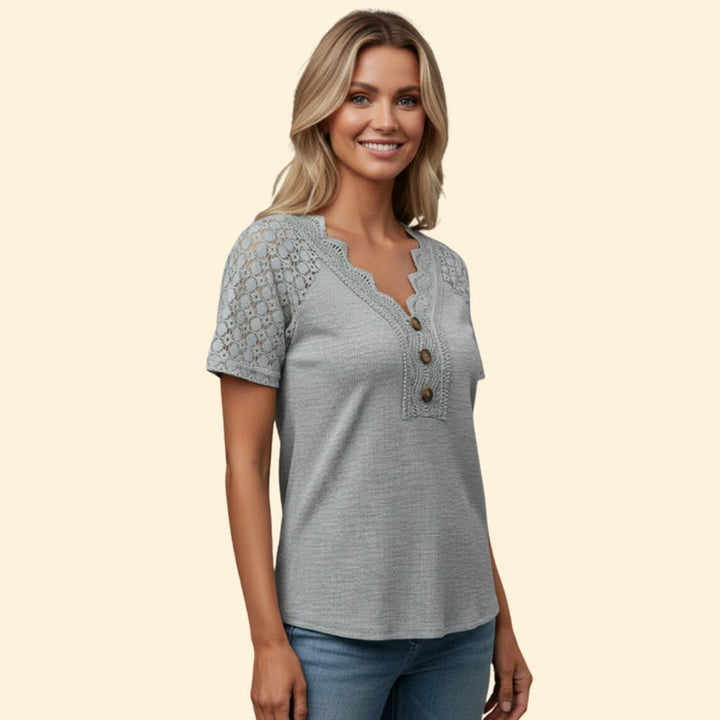 Women’s Short Sleeve T-Shirt with Lace Shoulders