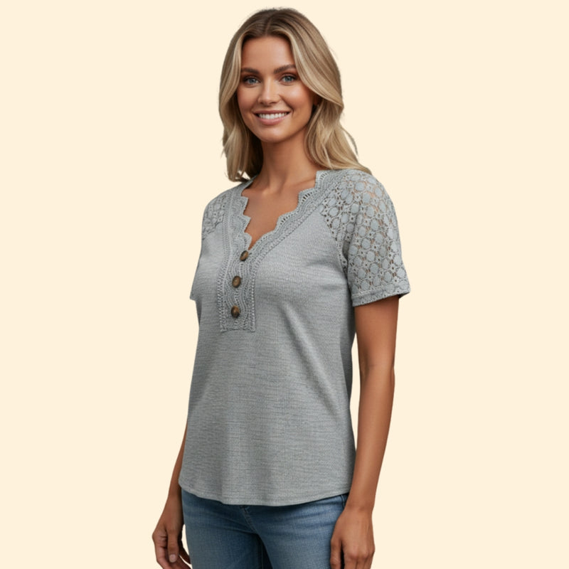 Women’s Short Sleeve T-Shirt with Lace Shoulders