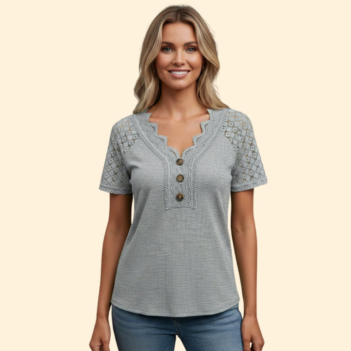 Women’s Short Sleeve T-Shirt with Lace Shoulders
