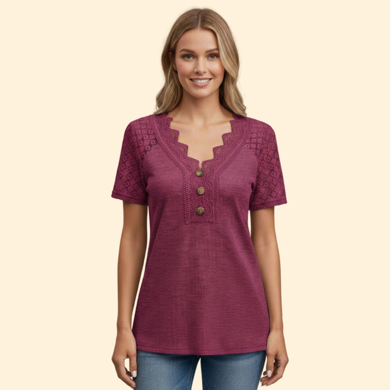 Women’s Short Sleeve T-Shirt with Lace Shoulders