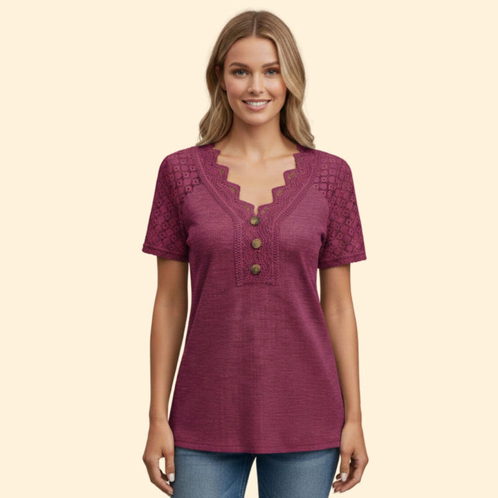 Women’s Short Sleeve T-Shirt with Lace Shoulders