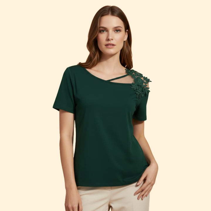 Women’s Short Sleeve Top with Embroidered Design