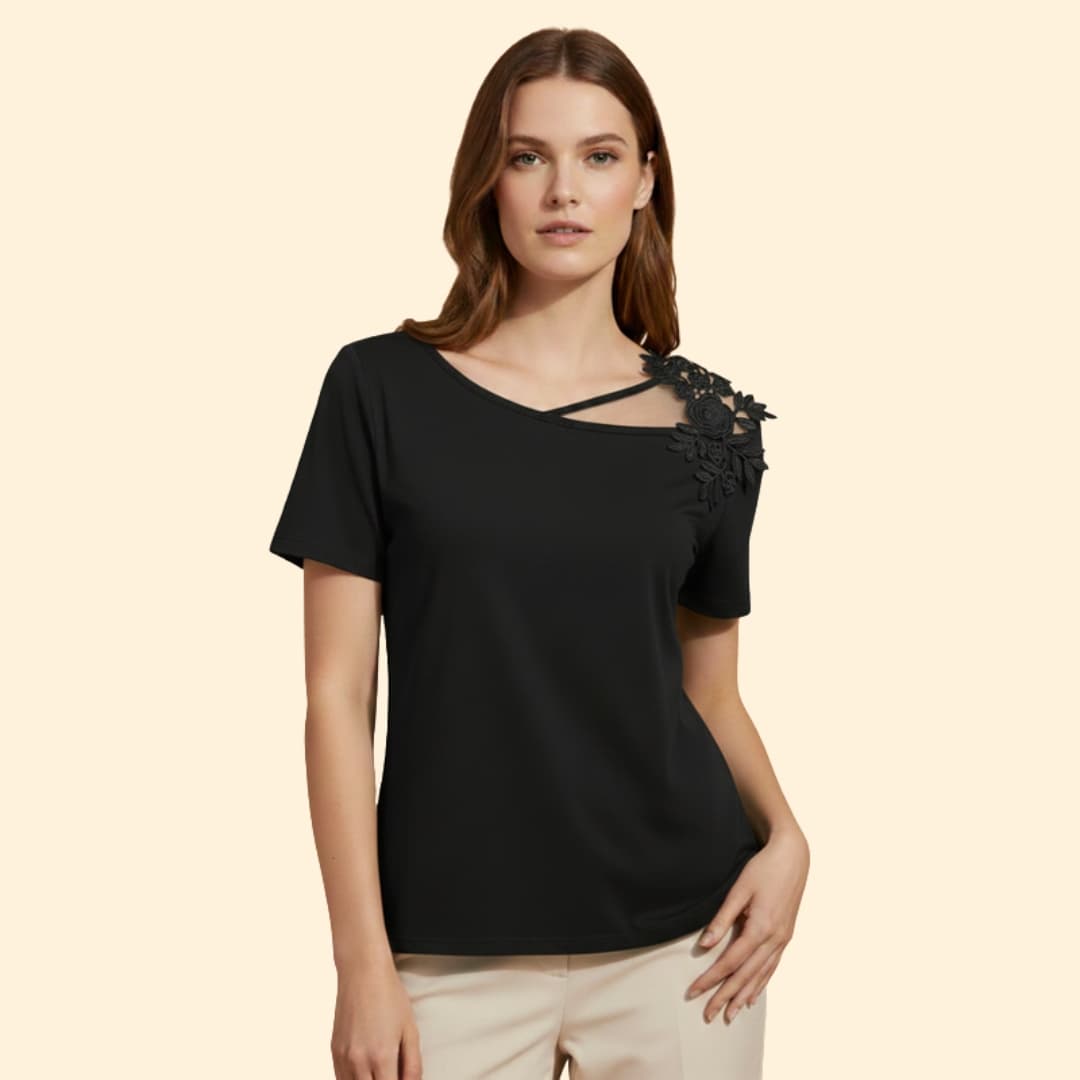 Women’s Short Sleeve Top with Embroidered Design