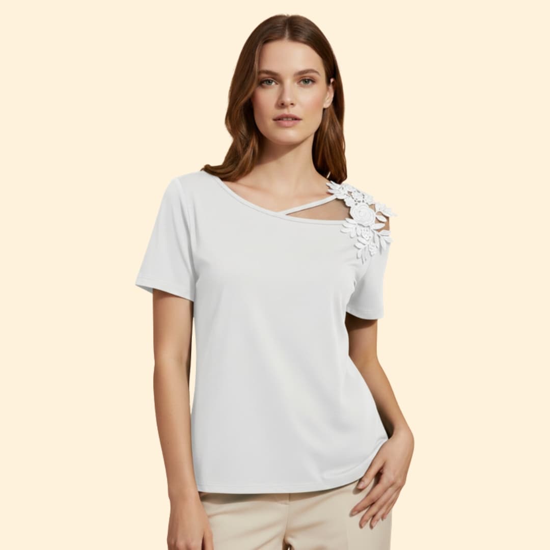 Women’s Short Sleeve Top with Embroidered Design