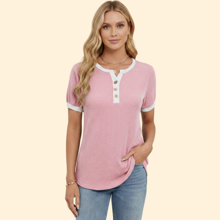 Women’s Short Sleeve Top with Henley Button Detail