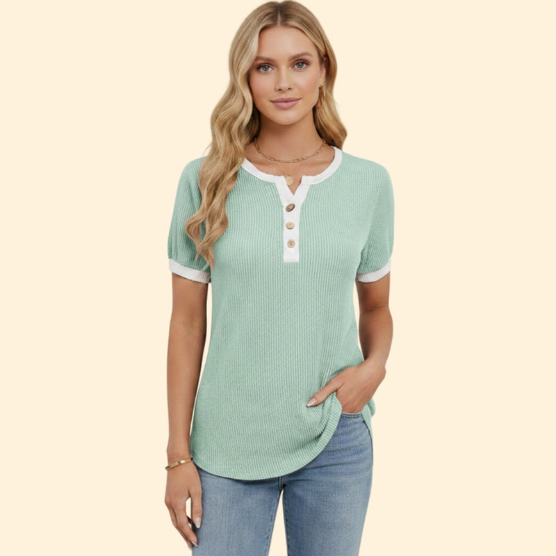 Women’s Short Sleeve Top with Henley Button Detail
