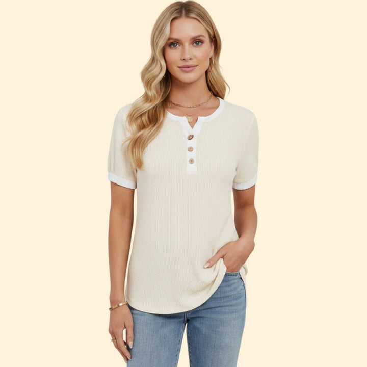 Women’s Short Sleeve Top with Henley Button Detail