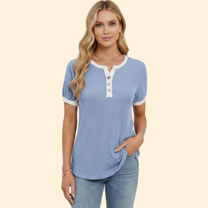 Women’s Short Sleeve Top with Henley Button Detail