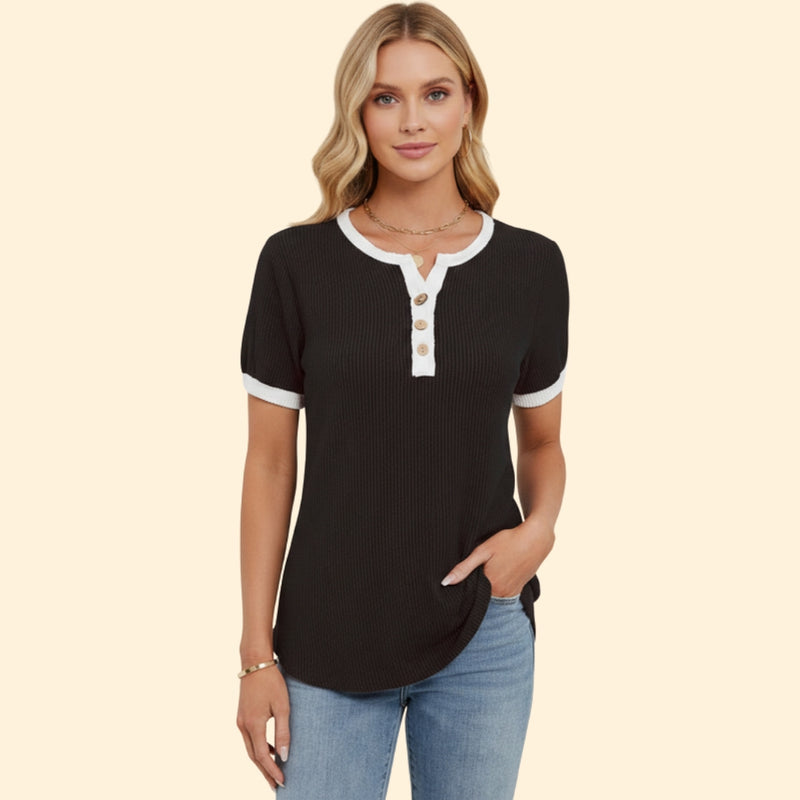 Women’s Short Sleeve Top with Henley Button Detail