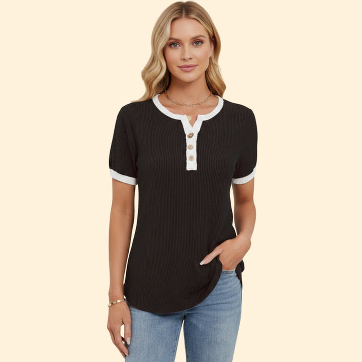 Women’s Short Sleeve Top with Henley Button Detail