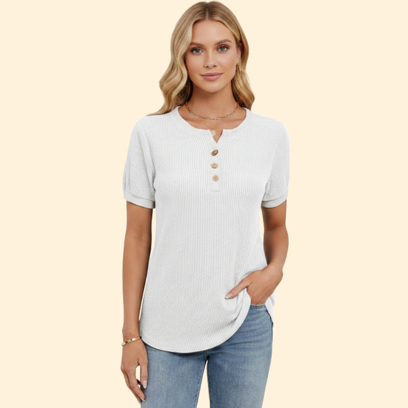 Women’s Short Sleeve Top with Henley Button Detail