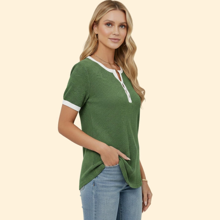 Women’s Short Sleeve Top with Henley Button Detail