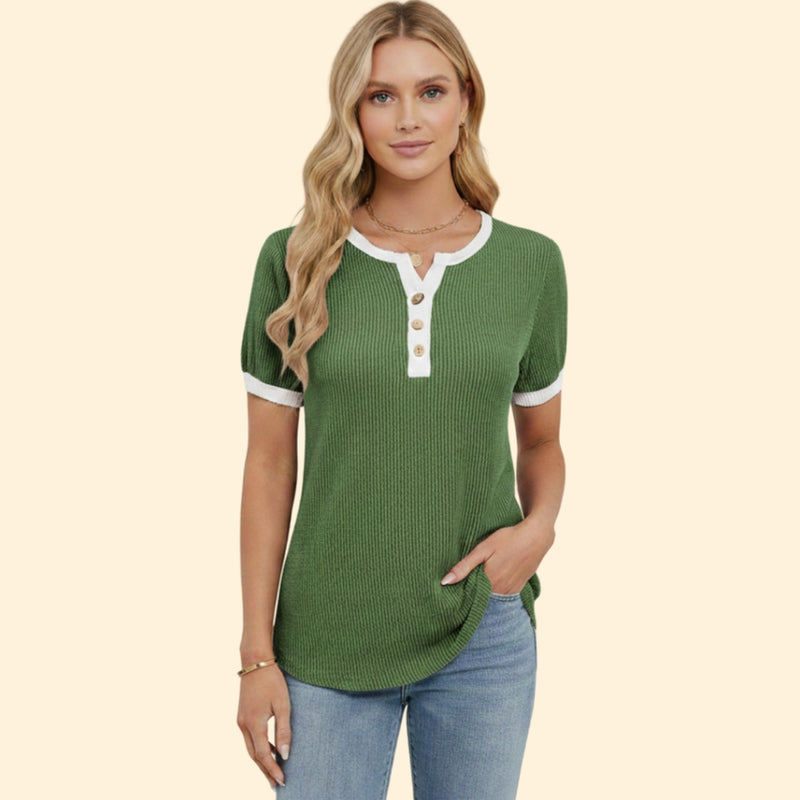 Women’s Short Sleeve Top with Henley Button Detail