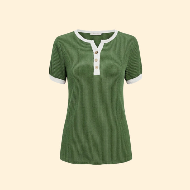Women’s Short Sleeve Top with Henley Button Detail