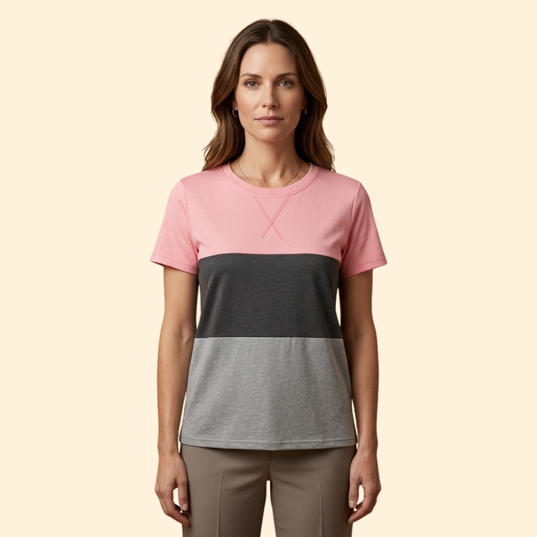 Women’s Short Sleeve Top with Modern Color Blocks