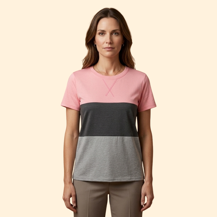 Women’s Short Sleeve Top with Modern Color Blocks
