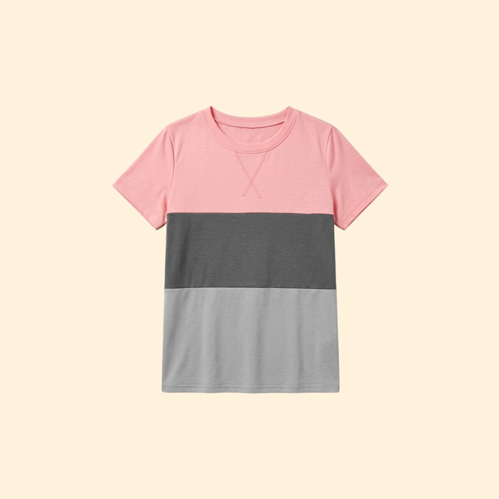 Women’s Short Sleeve Top with Modern Color Blocks