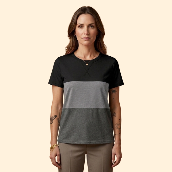 Women’s Short Sleeve Top with Modern Color Blocks