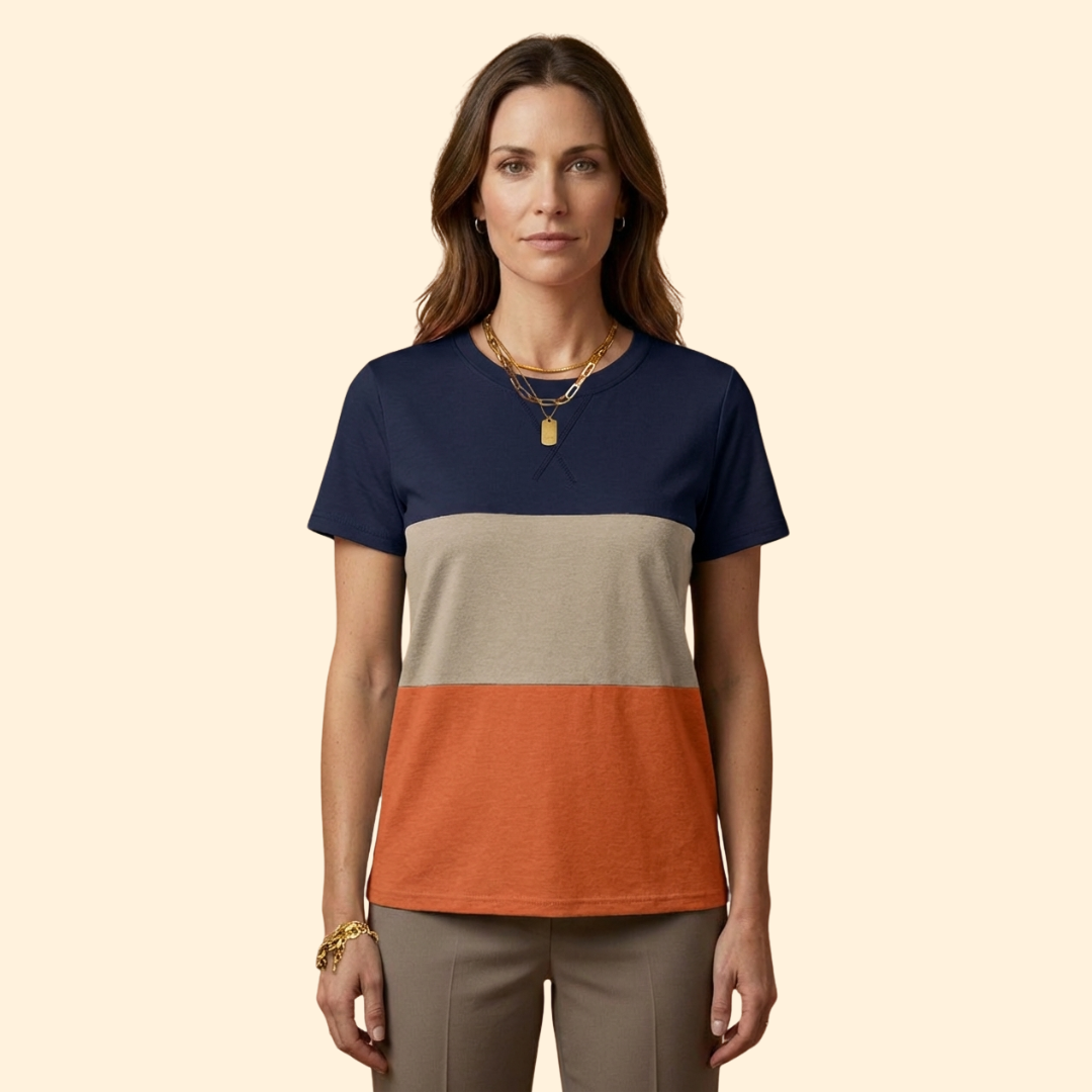 Women’s Short Sleeve Top with Modern Color Blocks