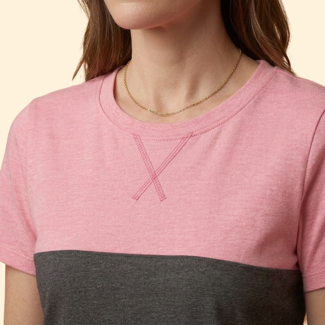 Women’s Short Sleeve Top with Modern Color Blocks