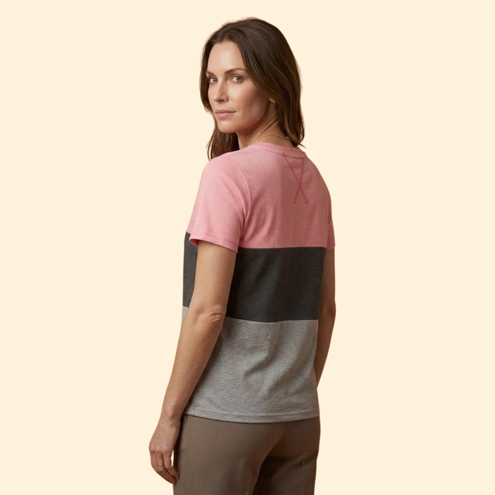 Women’s Short Sleeve Top with Modern Color Blocks