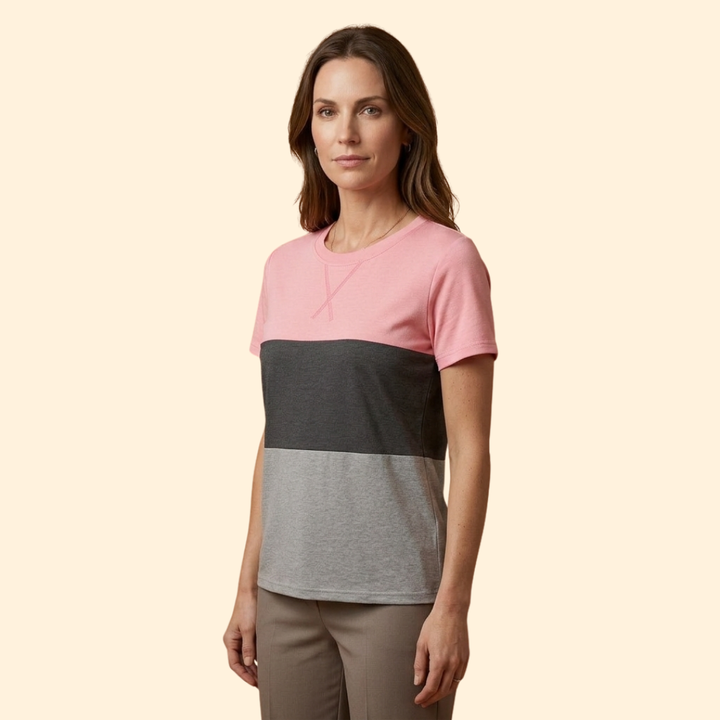 Women’s Short Sleeve Top with Modern Color Blocks