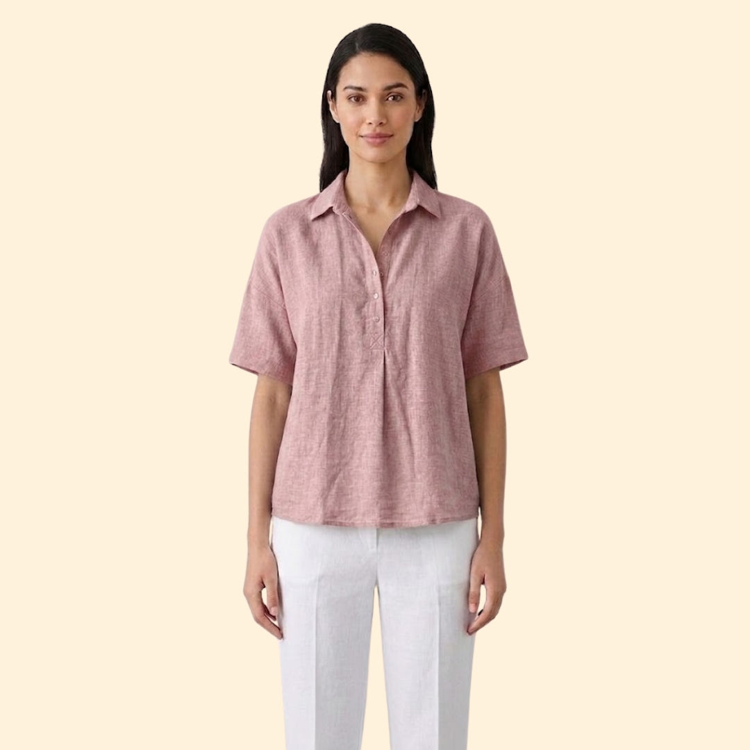Women’s Short Sleeve Top with Pointed Collar