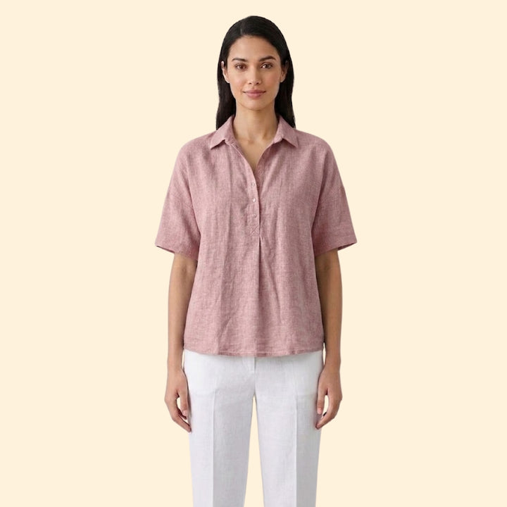 Women’s Short Sleeve Top with Pointed Collar