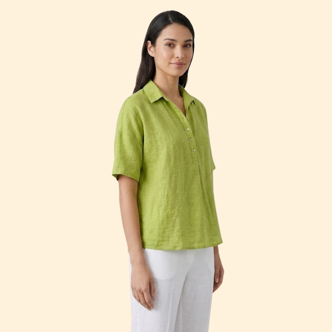 Women’s Short Sleeve Top with Pointed Collar